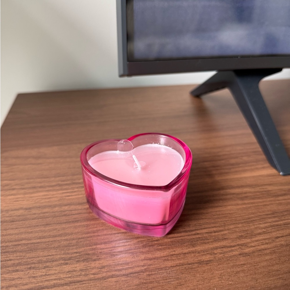 Pink Heart Glass Candle - Home Accent
